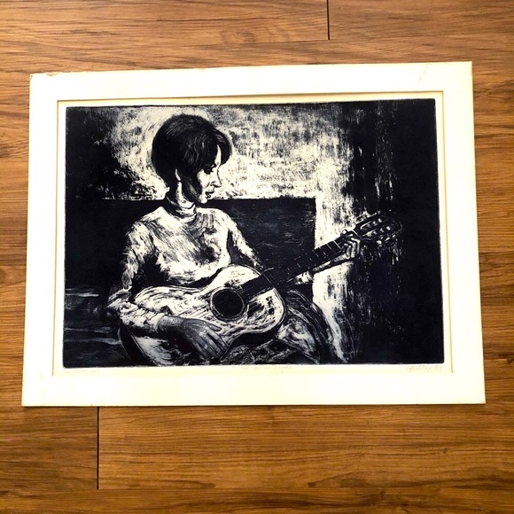 Vintage Charcoal Drawing 1967" The Ballad Singer" - Picture 2 of 9